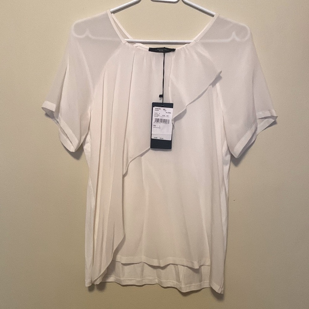 Weekend Max Mara size 12 ivory distressed fabric short cuffed sleeves